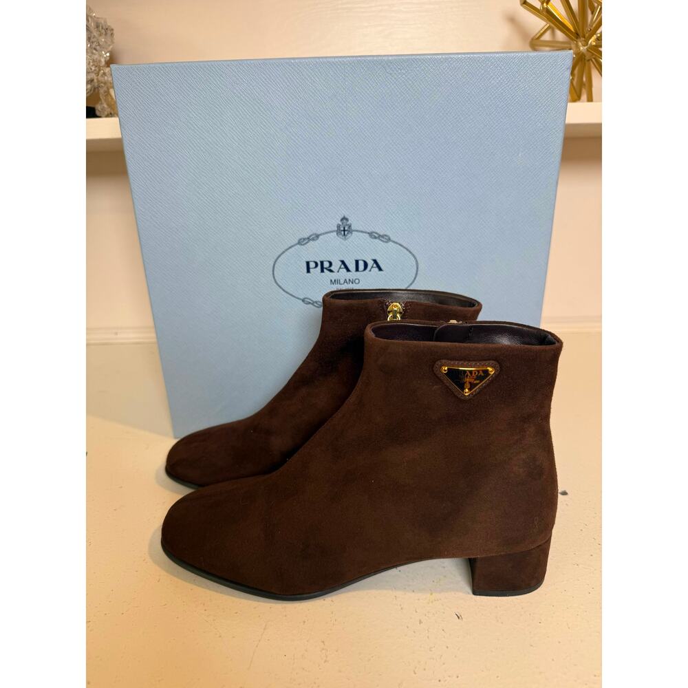 NWB Prada Suede Ankle Boots Brown Womens Size 37.5 - Picture 6 of 8